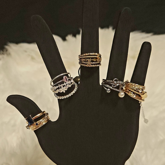 Gold and White Stone Ring Set - Picture 3 of 6